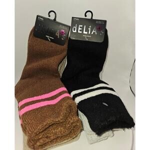 Two sets of 2 pairs  Delias (4 pairs total)Thick Mid Crew Socks Ladies Size 9-11